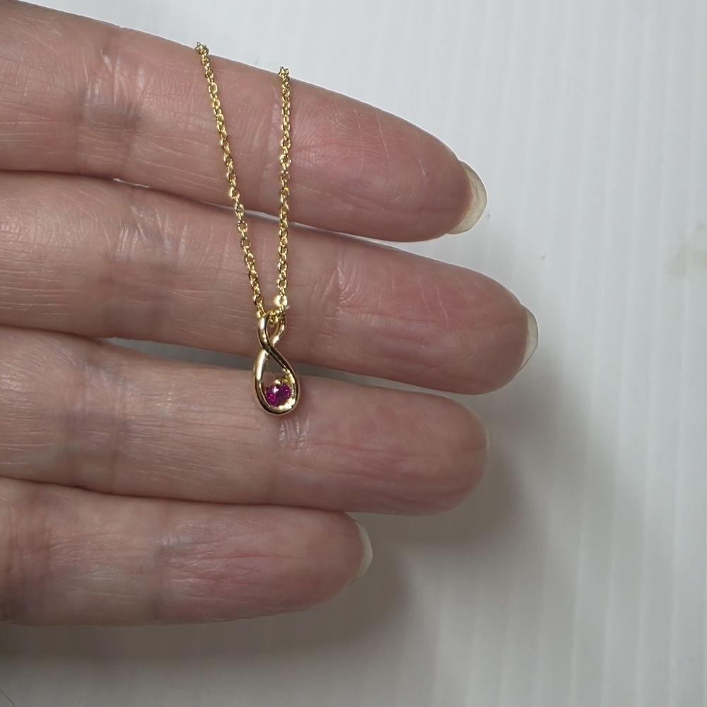vintage pink gemstone gold toned dainty delicate pendant necklace